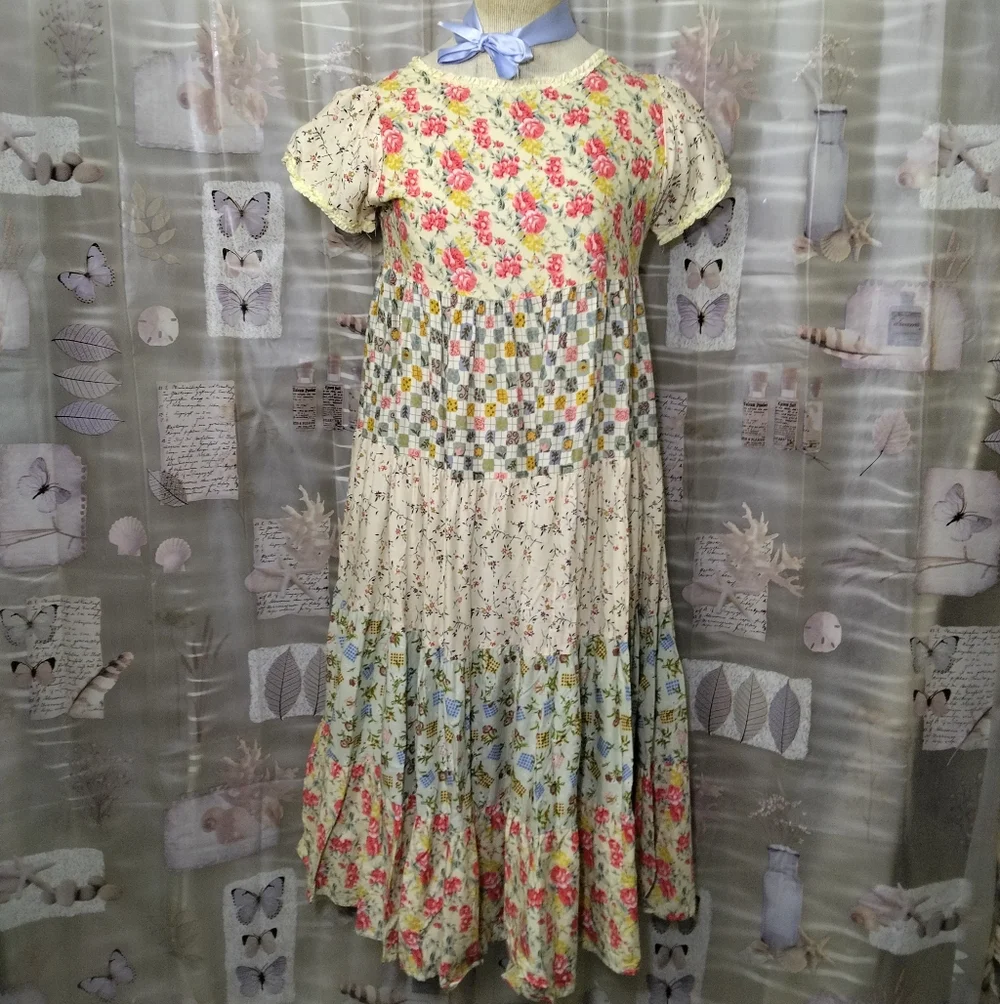 Malley Too Dallas Vintage Tiered Boho Prairie Cottagecore Maxi Dress Size 16